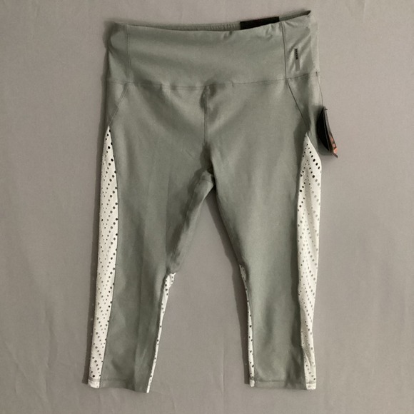 RBX Pants - RBX NWT L Gray Capri Leggings Laser Cut Perforated Activewear Tights Athleisure